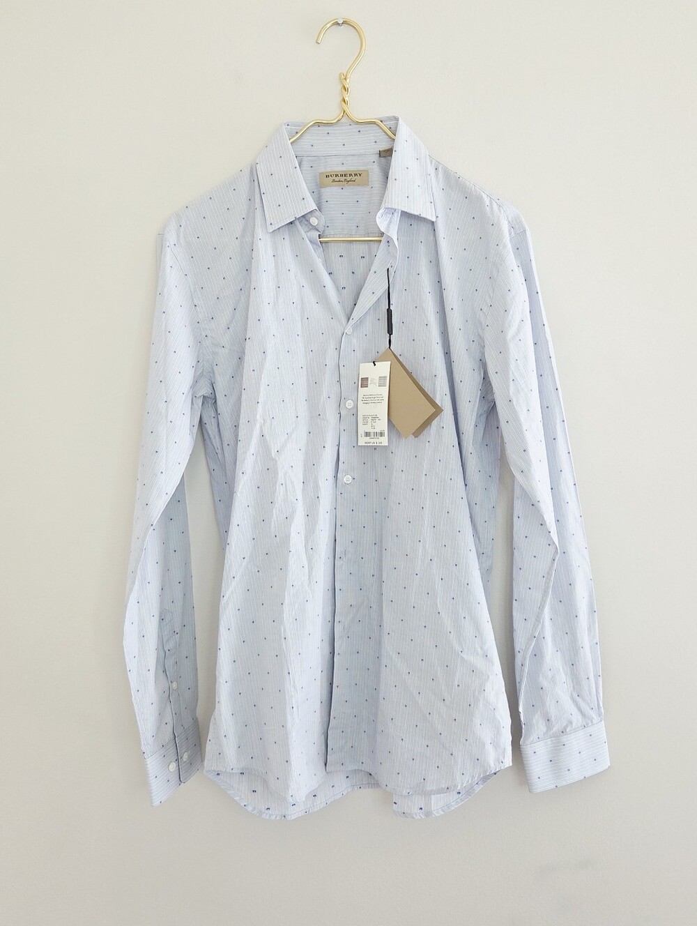 Burberry Mens Cotton Poplin Shirt Light Blue Size 38 Size 15
